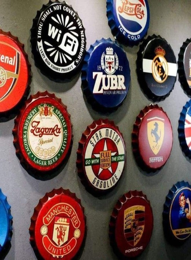 EAZYWAGON Decorative Metal Bottle Caps Wall Sign Plates - 14X14 Inches - Real-Madrid | Metal Wall Hanging Bottle Cap for Home, Farmhouse, Bar & Cafe Decoration | Vintage & Retro Look Plaques - Image 4